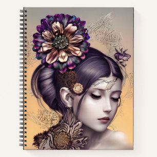 Carnet Princesse Steampunk avec une fleur de couleur cuiv