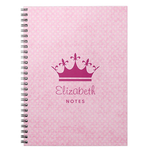 Carnet Princesse Tiara Couronne sur Pois blancs sur rose (Devant)
