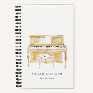 Carnet Professeur de Musique Pianiste Élégant à l'Aquarel