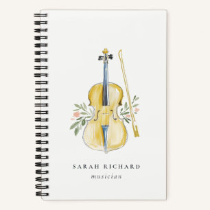 Carnet Professeur de musique violon élégant aquarelle