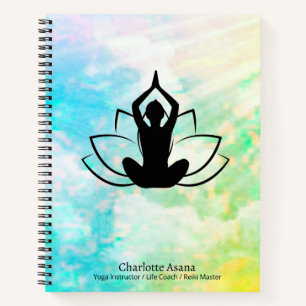 Carnet Professeur de Yoga Lotus Coach Reiki Aquarelle Ble
