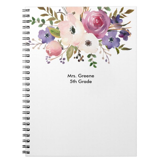 Carnet Professeur Floral Pink Blue Personnalisé (Devant)