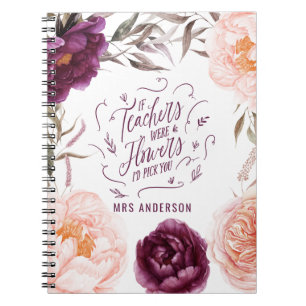 Carnet professeur mignon rose floral élégant