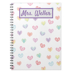 Carnet Professeur personnalisé avec coeur aquarelle