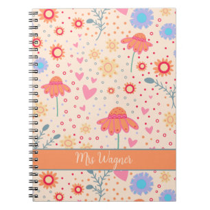 Carnet Professeur personnalisé de jolies coeurs floraux