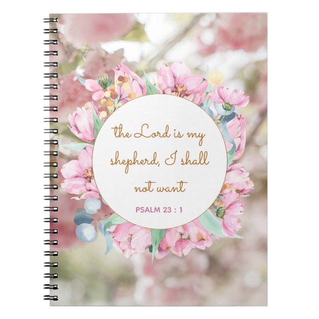 Carnet Psaume 23 Bible Verse Rose Floral Religieux Fille (Devant)