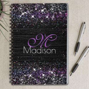 Carnet Purple black brushed metal glitter monogram
