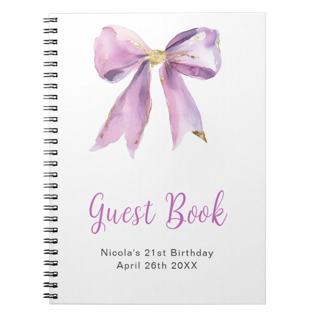 Carnet Purple Coquette Bow Birthday Party Guest Book (Devant)