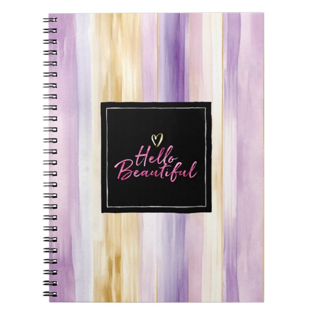 Carnet Purple Gold Cream Stripes Pink Black Hello   (Devant)