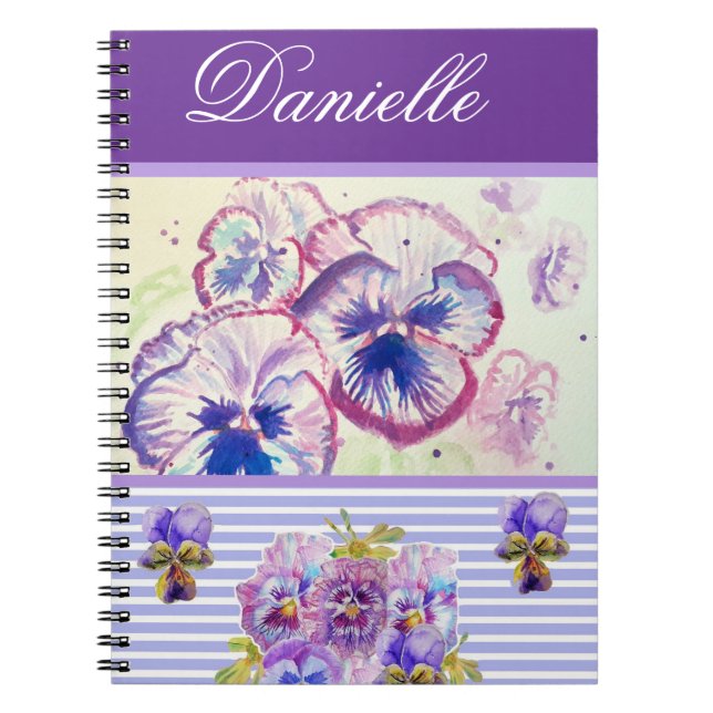 Carnet Purple Pansy Shabby Chic Aquarelle rose Bleu (Devant)