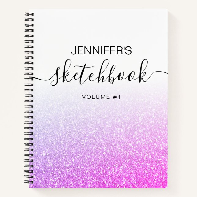 Carnet Purple Pink Parties scintillant Girl Ombre Nom du  (Devant)