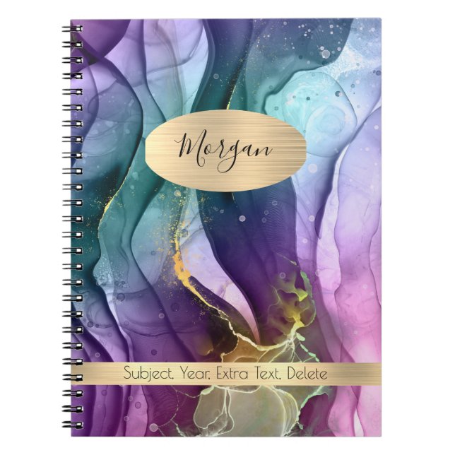 Carnet Purple, Turquoise, Or Encre Nom Abstrait/Sujet (Devant)