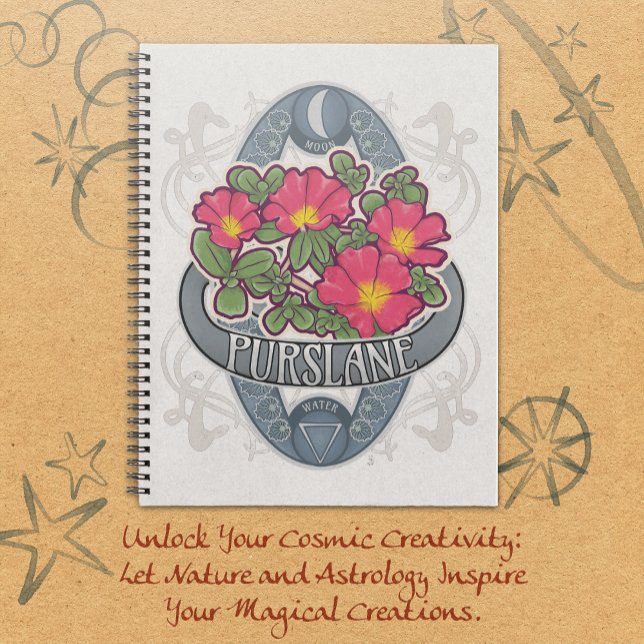 Carnet Purslane - Astrologie des fleurs et magie (Purslane-Flower Astrology and Magic Notebook vintage-style art of flowers and their magical symbols.)
