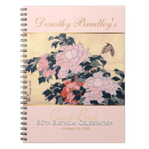 Carnet quatre-vingtième Invité de pivoines de papillon