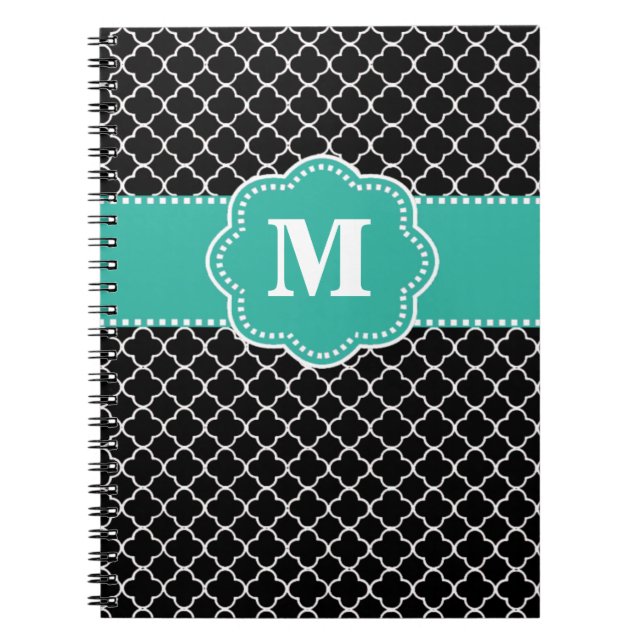 Carnet Quatrefoil noir et turquoise Monoagram (Devant)