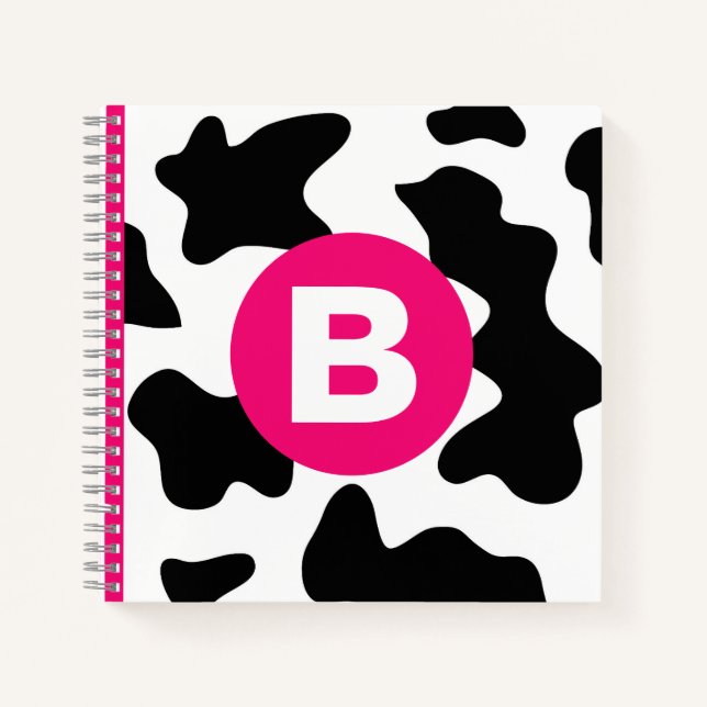 Carnet Quirky Cow Patch Pattern Pink Monogram (Devant)