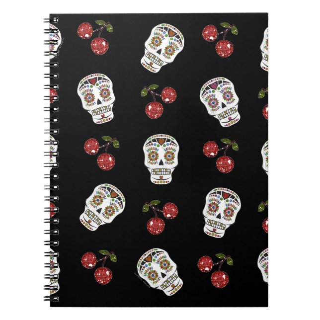 Carnet RAB Rockabilly Sugar Skulls Cherries On Black (Devant)