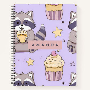 Carnet Raccoons Kawaii personnalisés avec Motif Cupcakes