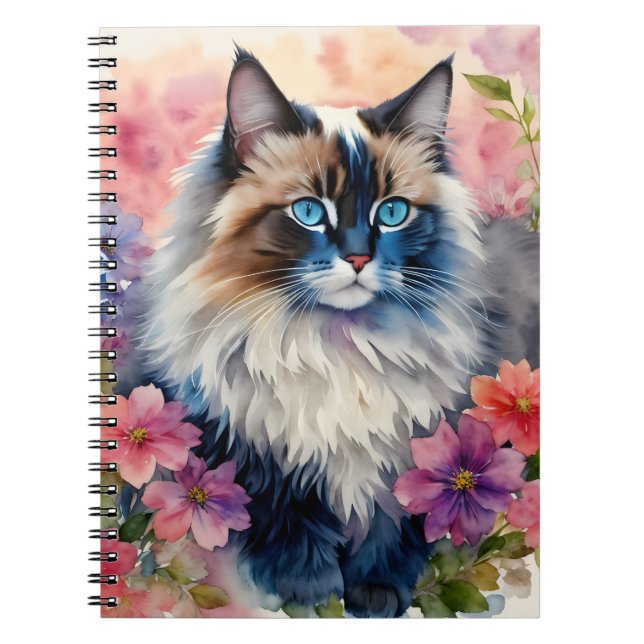 Carnet Ragdoll Chat Portrait Floral (Devant)