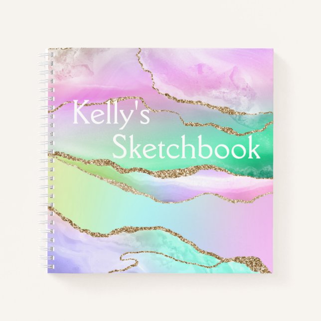 Carnet Rainbow Agate Gold Parties scintillant Monogramme (Devant)
