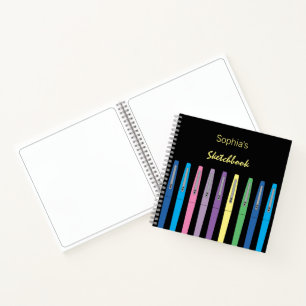 Carnet Rainbow Ink Stylos Kid Black Sketbook avec nom