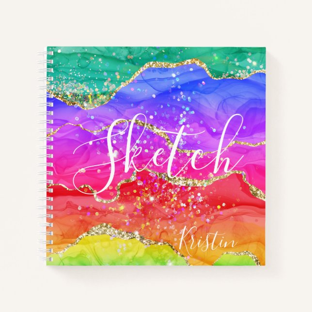 Carnet Rainbow Parties scintillant Abstrait Votre nom Ske (Devant)