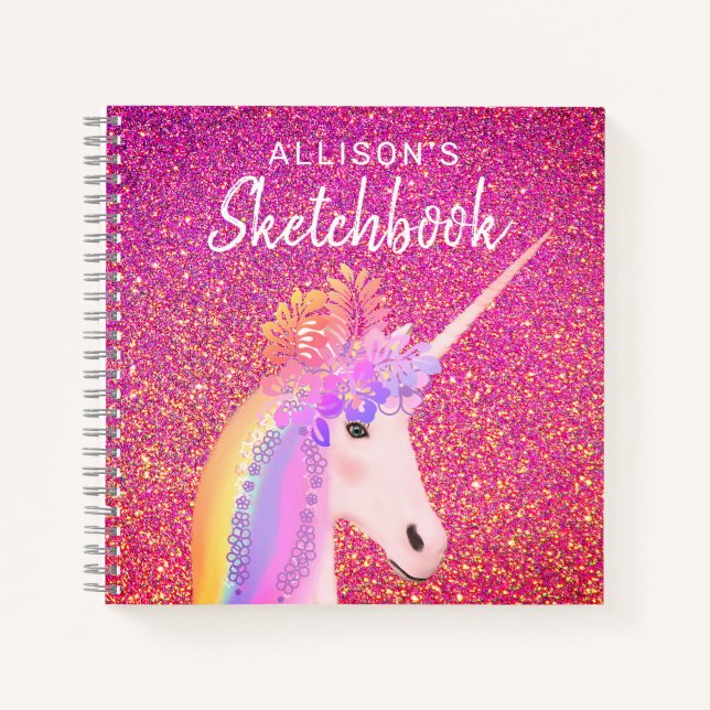 Carnet Rainbow Unicorn Pink Parties scintillant Sketchboo (Devant)