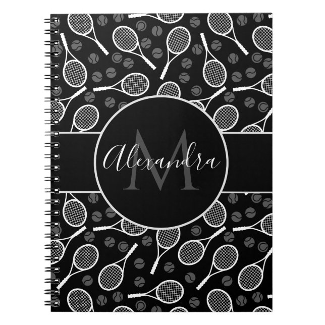 Carnet Raquettes et balles de tennis Motif Monogramme Nom (Devant)