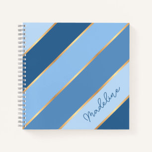 Carnet Rayure dorée bleu moyen clair foncé personnalisée