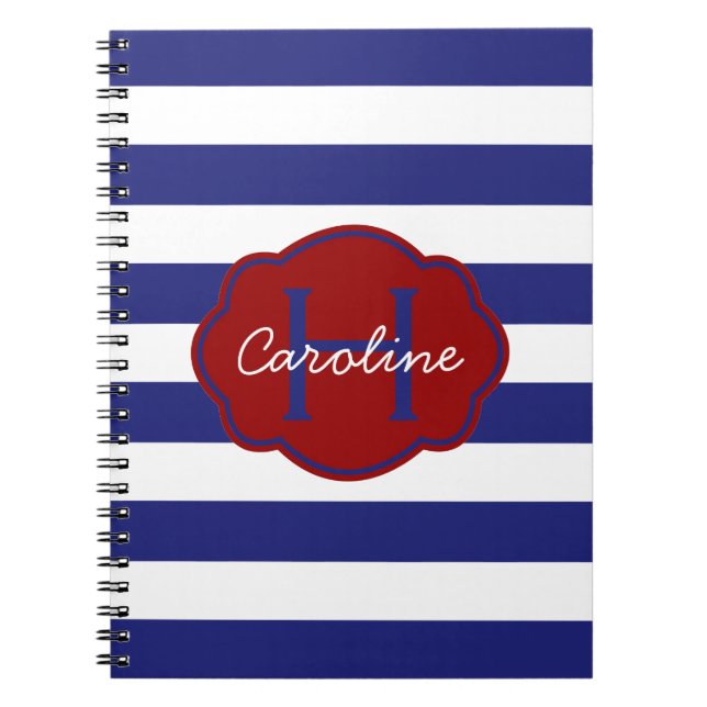 Carnet Rayure horizontale classique bleue et blanche (Devant)