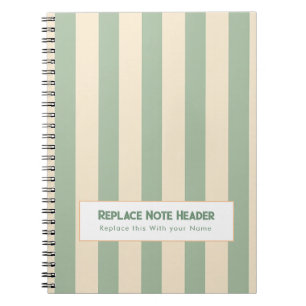 Carnet Rayure verticale personnalisée vert crème