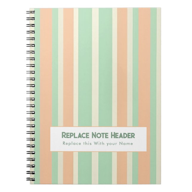 Carnet Rayure verticale personnalisée vert orange (Devant)