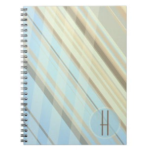 Carnet Rayures Abstraites/Bleu clair et Sepia/Monogramme