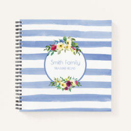 Carnet Rayures Blanches Bleues Floral Recette Jaune Viole