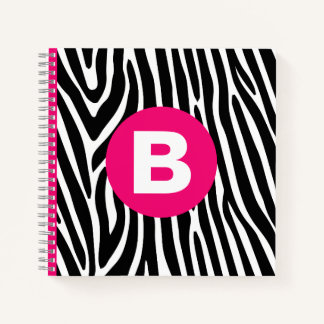 Carnet Rayures Classiques de Zèbre Monogramme Rose Clair