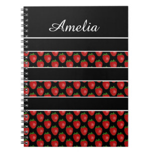 Carnet Rayures de fraise noir personnalisé