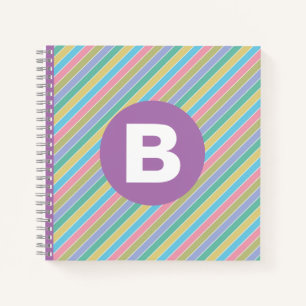 Carnet Rayures en diagonale de bonbons colorés Monogramme