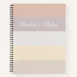 Carnet Rayures Rétro Pastel Rose Gris | Monogramme