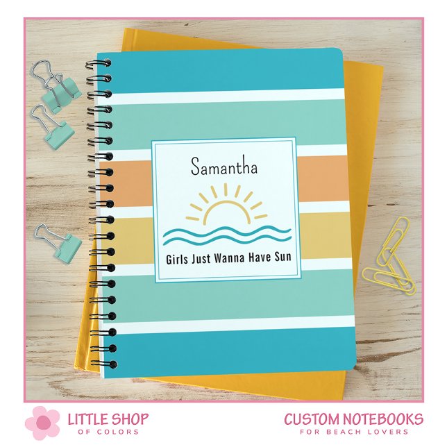 Carnet Rayures Tropicales Vagues de Soleil Monogrammées (Créateur téléchargé)