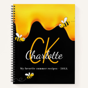 Carnet Recette abeilles noir gouttes de miel monogramme