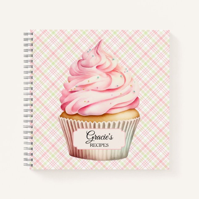 Carnet Recette Cupcake Aquarelle Rose (Devant)