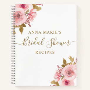 Carnet Recette de Baby Shower Floral Rose Élégant 