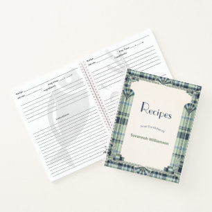 Carnet Recette de cadre Art Déco au tartan vert élégant