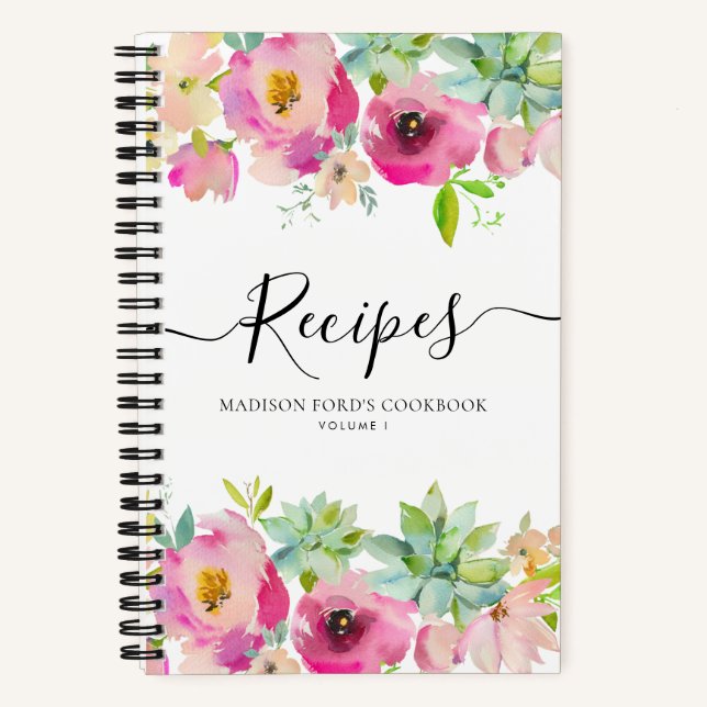 Carnet Recette de cuisine de succulente rose blush floral (Recto)