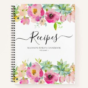 Carnet Recette de cuisine de succulente rose pâle florale