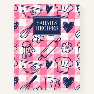 Carnet Recette de cuisine rose à carreaux Preppy Baking