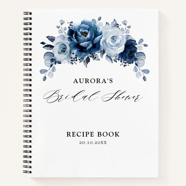 Carnet Recette de douche nuptiale florale Navy ardoise bl (Devant)