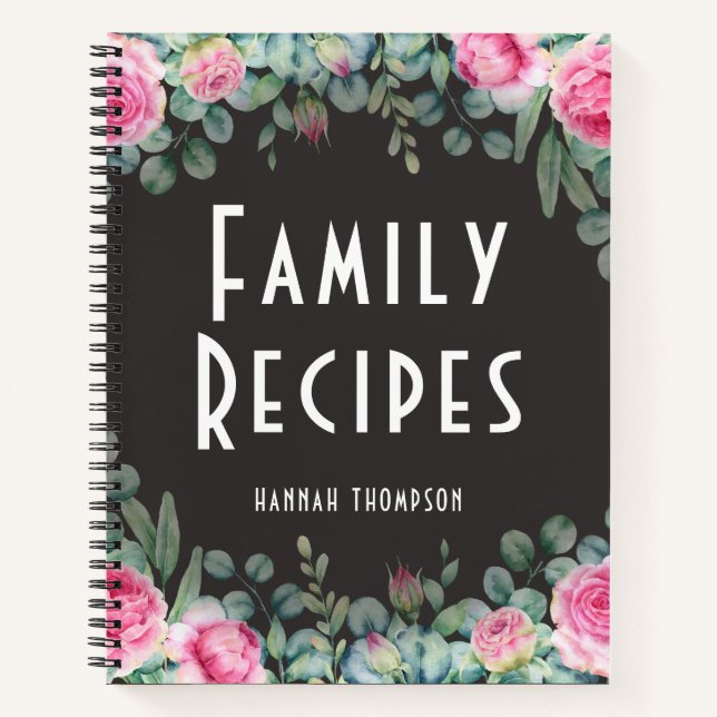 Carnet Recette de famille personnalisée chic moderne rose (Devant)
