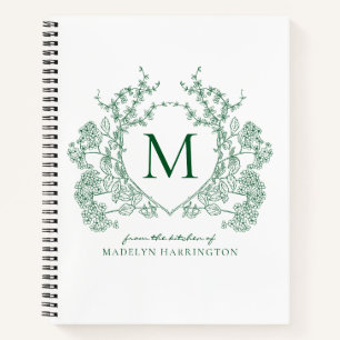 Carnet Recette de monogramme à crête florale verte classi