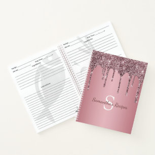 Carnet Recette de monogramme avec gouttes de paillettes r